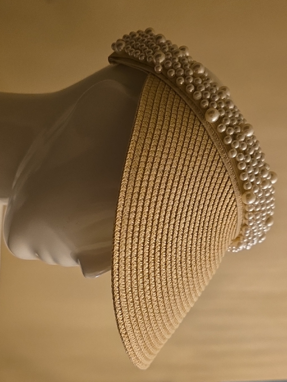 Pearl Beaded Straw Visor
